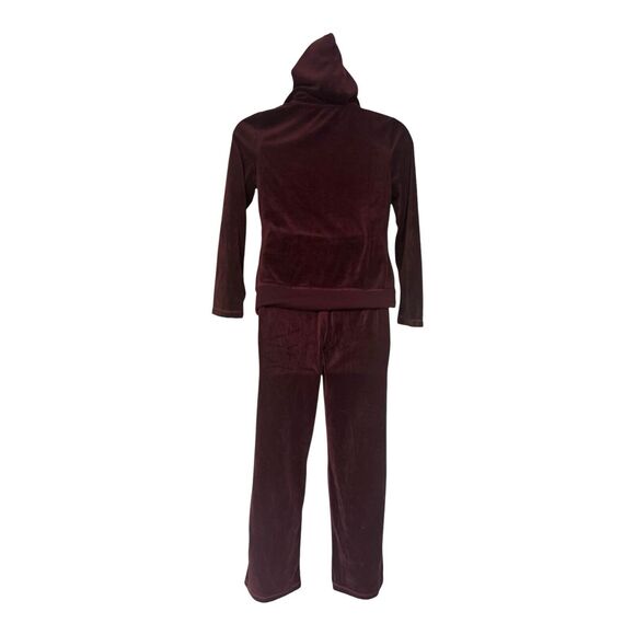 Monroe & Main Velour Tracksuit Burgundy Chain Trim Zipper Jacket Active Pant Set - Picture 3 of 16